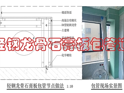 墙面节点 石膏板包管节点 施工图