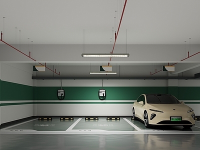 现代室内停车场 地下室 停车场 充电桩 地下室停车场