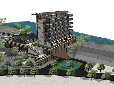 现代新中式酒店建筑 山地酒店建筑 多层酒店建筑