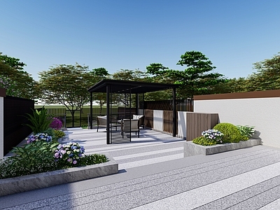 现代简约别墅庭院 现代庭院 别墅庭院 廊架