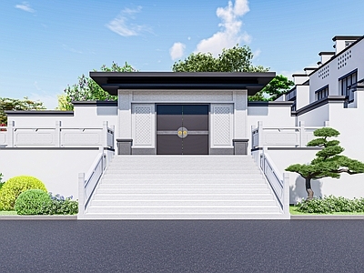 现代新中式入口大门 庭院入口大门 院门 新中式院门