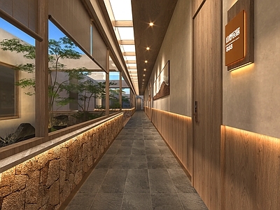 新中式侘寂走廊 新中式走廊 侘寂风格走廊 宾馆走廊 庭院走廊 天井庭院走廊