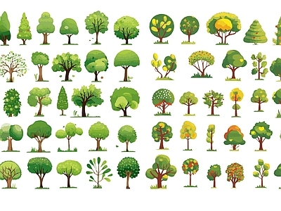 乔木 2D彩绘植物 2D景观树配场 2D卡通植物 2D插画植物 2D分析植物