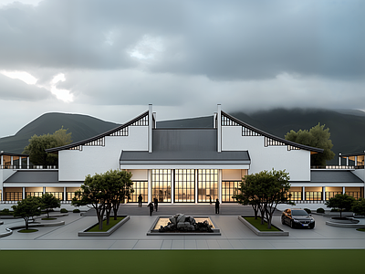 新中式现代文化馆 新中式文化馆 弧形屋顶文化馆 现代中式展示展览 文化建筑 中式文化