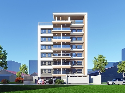 现代极简多层住宅 沿街住宅 横向线条 现代极简