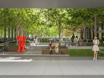 现代简约办公园区景观 高差 台阶 办公商业 雕塑 休闲平台