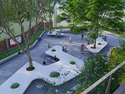 现代教育校园景观 校园读书区 树桌书院 树桌 校园休憩区 校园交谈区