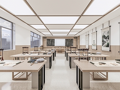 现代其他学校空间 国画教室 书法教室