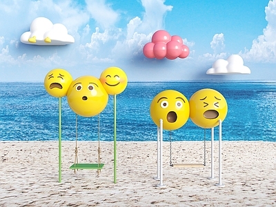 现代秋千椅 笑脸秋千 现代美陈秋千 网红打卡点秋千 表情网红秋千 表情包秋千