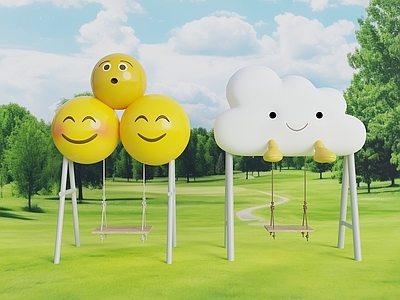 现代秋千椅 笑脸秋千 现代美陈秋千 网红打卡点秋千 云朵秋千 表情包秋千