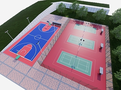 现代其他学校空间 跑道 学校 篮球场 羽毛球场 体育场