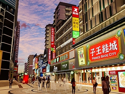 现代商业综合体景观 商业街景观 步行街 商业招牌
