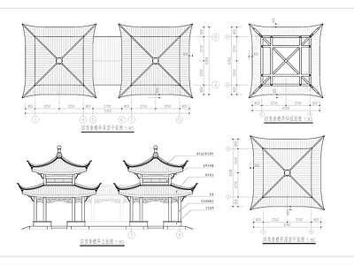 中式亭子图库 重檐景亭 中式景观亭 施工图