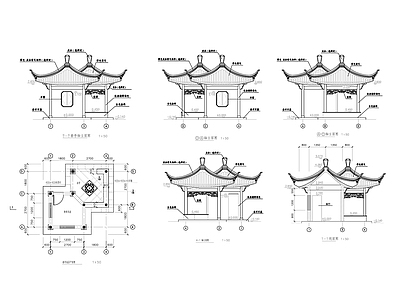中式亭子图库 八角亭 中式 苏州园林 中式构筑物 施工图