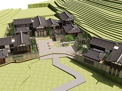 现代新中式四合院 养老民宿合院 酒店合院建筑 山地民宿 乡村养老合院建筑 民宿酒店院落