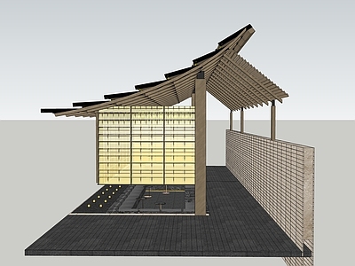 现代新中式廊架 木瓦竹帘景观亭 木结构景观亭 原木文创展亭 竹艺构筑物茶亭 下沉卡座竹编亭