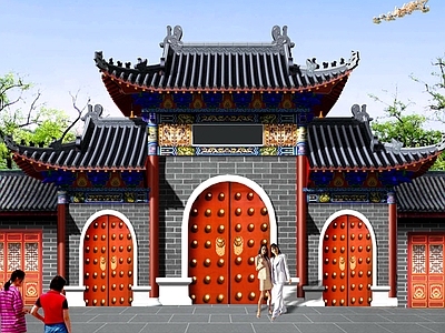 寺庙 山门 仿古山门殿 寺庙山门 四柱三楼山门 施工图