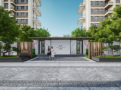 现代新中式廊架 入口对景墙 会客凉亭 中央会客厅