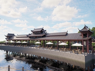 中式新中式古建筑 中式建筑 中式长廊 古建筑