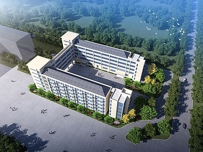 现代学校外观 教学楼鸟瞰