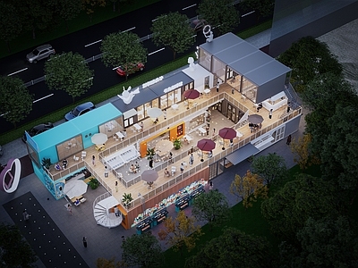 现代极简其他公共建筑 集装箱夜市 集装箱商业 咖啡馆