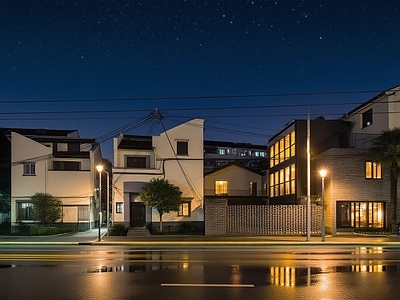现代街道外景 老城区街道夜景 道路 人行道 街道外景