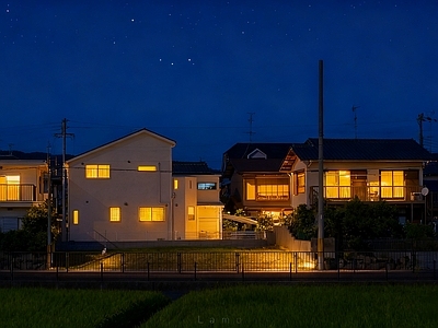 现代简约街道外景 夜晚城区街道外景