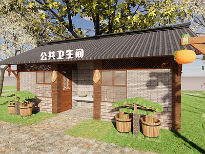 中式新中式其他景观小建筑 公共卫生间 厕所 中式公厕 新中式公厕 乡村公厕