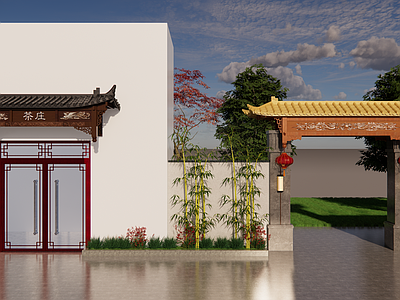 新中式原木其他景观小建筑 原木翘角屋檐 中式翘角屋檐 原木复古门头 翘角门头