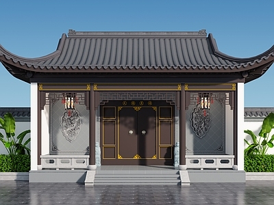 中式新中式入口大门 门头 别墅大门 庭院门 苏式建筑 古建