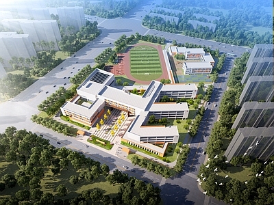 现代学校外观 学校鸟瞰