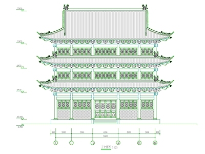 仿古建筑 仿古法堂 三层法堂 三层大殿 施工图