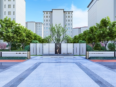 现代新中式景墙 对景景墙 入口景墙