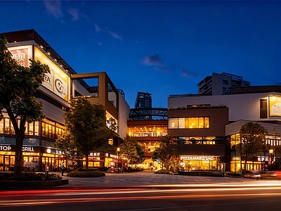 现代街道外景 现代商业街区夜景 道路 街道夜景