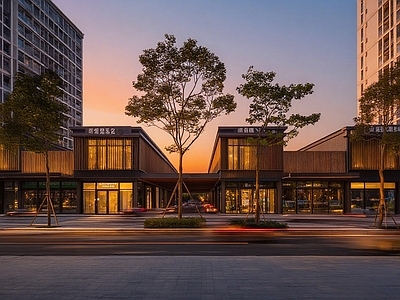 现代街道外景 现代城市商业街区 人行道 都市黄昏街道外景