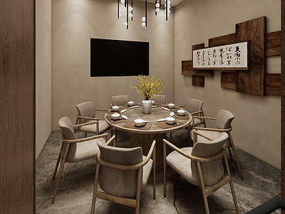 新中式中式中餐厅 新中式餐厅包间