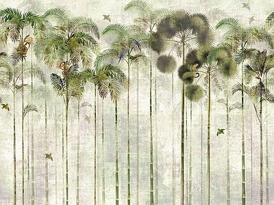 现代意式绿植墙 棕榈树壁画墙布