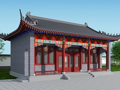中式新中式古建筑 民宿 小庙 厢房 屋檐 仿古建筑
