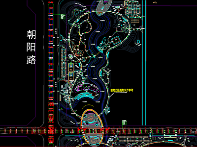 景观平面图 临沂朝阳深林公园 迎春路片区 公园景观总平面图 base 滨水公园流线 施工图