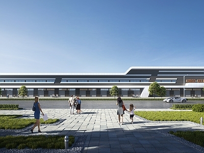 现代工业物流中心 现代厂房 工业建筑 流线 小办公楼 厂房
