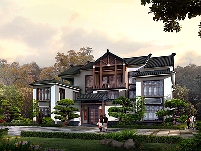 中式别墅建筑 农村别墅 独栋别墅 合院别墅 豪宅 三层别墅 施工图