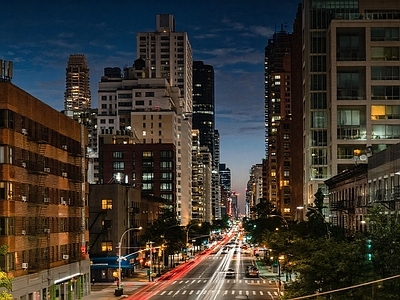 现代街道外景 城市夜晚街道外景