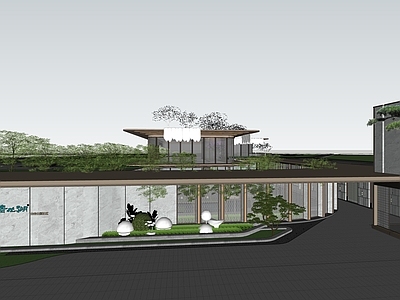 现代售楼处建筑 青龙湖未来社区 示范区展厅 入口门楼 精神堡垒 风雨连廊