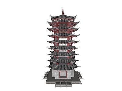 新中式复古古建筑 中式塔 观景塔 新中式塔楼 多层塔 塔楼建筑