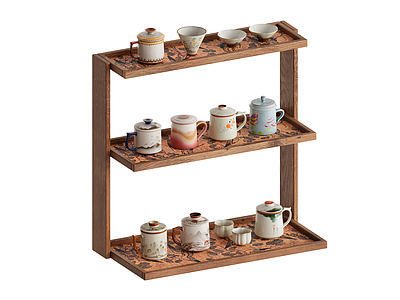 茶具 新中式茶杯架 宋式茶杯茶具 桌面多层杯架 咖啡杯马克杯水杯 茶具收纳置物架