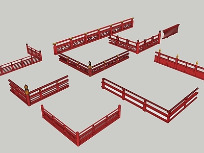 中式围栏护栏 古建筑栏杆 木围栏