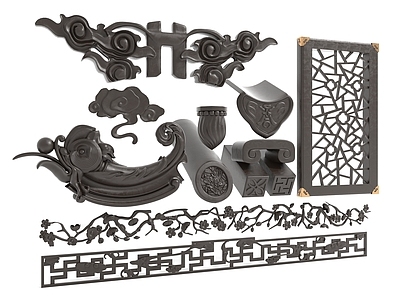 新中式中式雕花 雕花 浮雕 建筑构件 瓦砾 瓦当