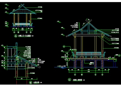 中式亭子图库 景观水榭 景观亭廊 古建亭廊结构 施工图