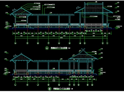 中式亭子图库 景观古建 景观古建亭廊组合 古建风雨长廊 古建结构 施工图