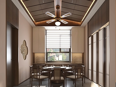 新中式禅意别墅餐厅 圆桌餐厅 开放式餐厅